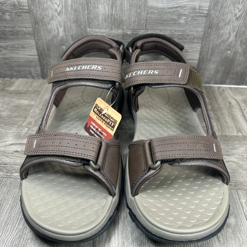 Skechers Tresmen Garo Mens 13 Chocolate Brown Relaxed Fit Luxe Foam Outdoor NEW